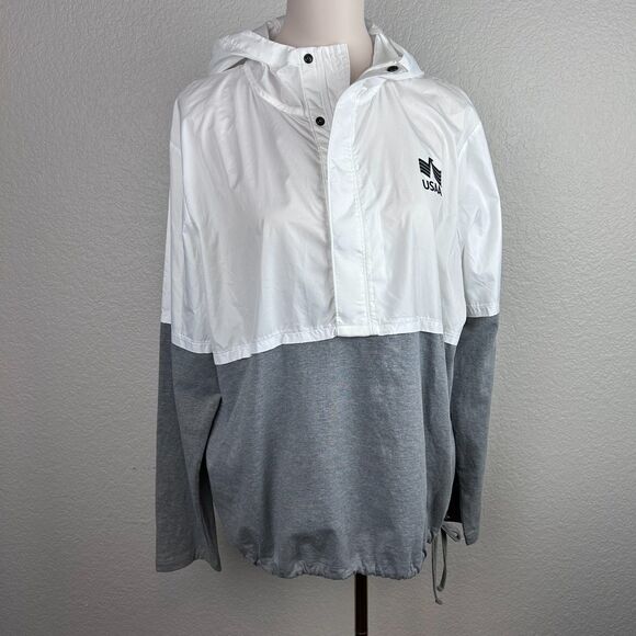 Under Armor Women's Hibrid Hooded Jacket Windbreaker White Gray USAA Size XL - Picture 1 of 9